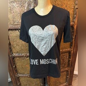 Love Moschino Black Tee with Silver Heart Graphic 6